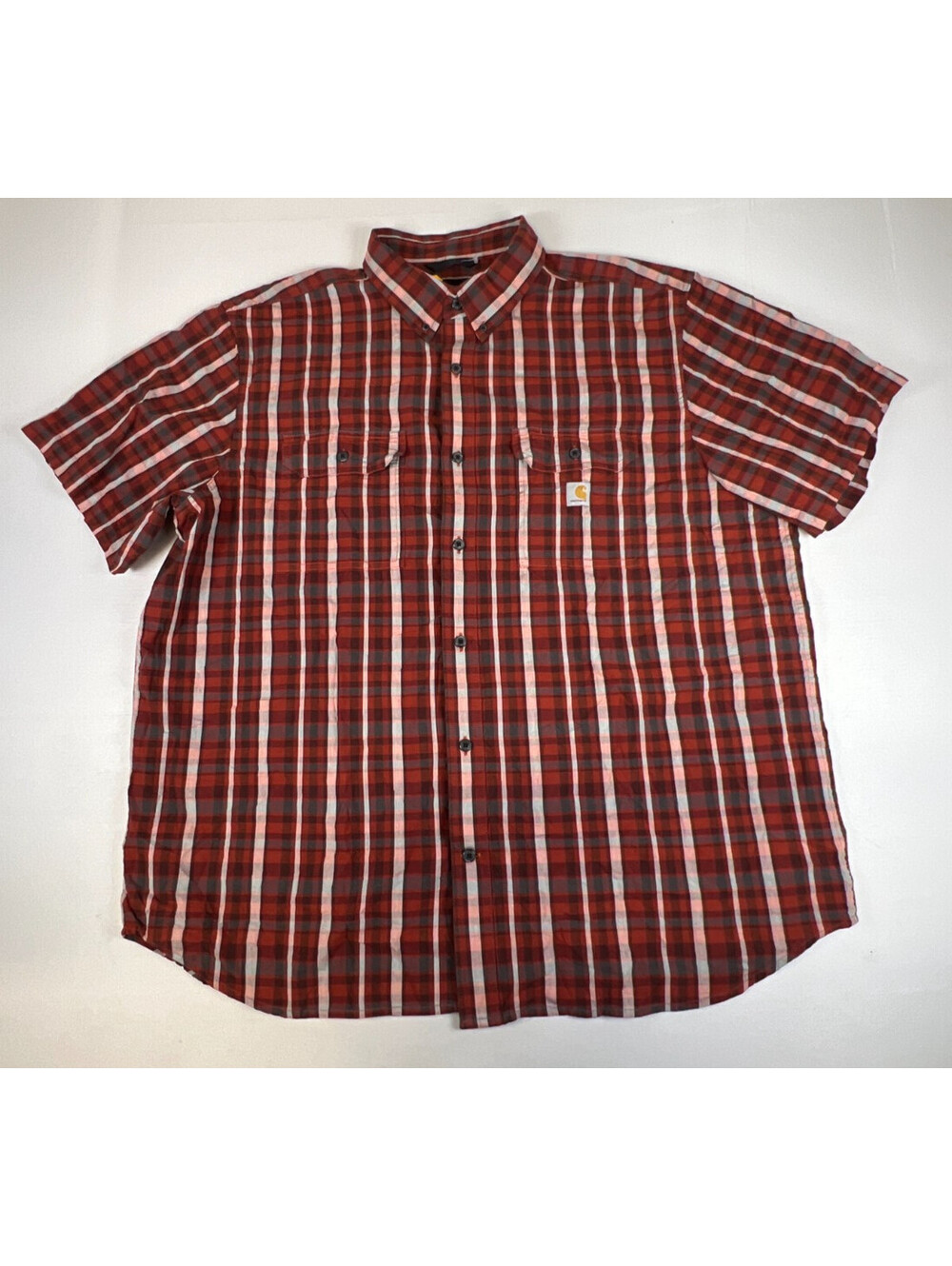 NWT Carhartt Men's 2XL Red Plaid Short Sleeve Midweight Loose Fit Shirt